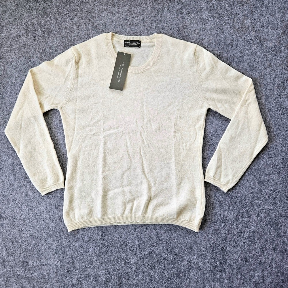 Scottish Knitwear Pure Lambswool Crewneck Sweater Arctic White Medium Scotland